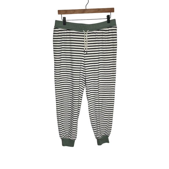 Madewell MWL Womens Velour Slim Jogger Pants Large Green Stripe Loungewear - Picture 3 of 9